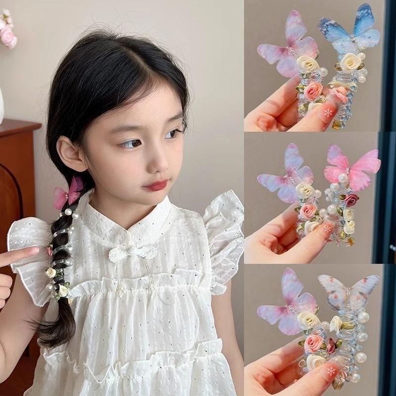 Korean Fashionable Children's Butterfly Flower Pearl Phone Cord Hair Rope 3