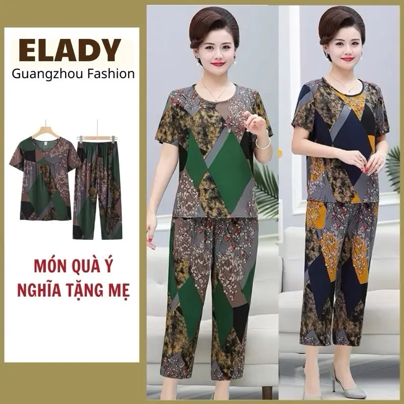 Bộ trung niên AD1069, Đồ bộ trung niên cho mẹ cao cấp chất vải lanh Quảng Châu mềm mát, ít co nhăn, quần sớ lửng ống rộng