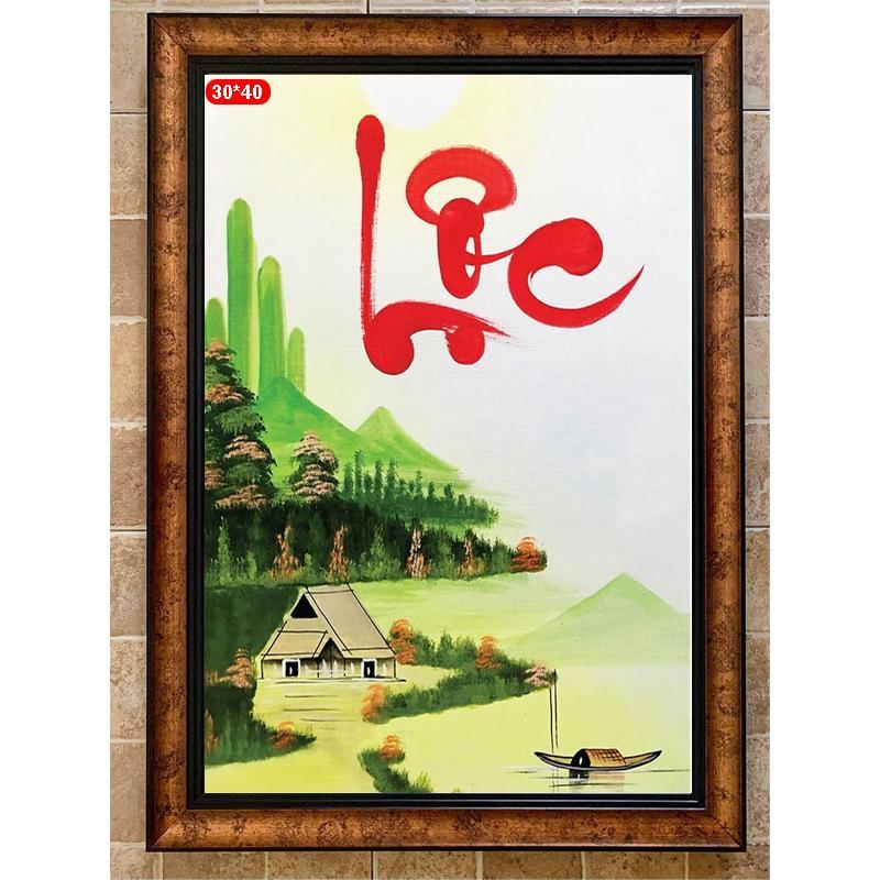  Tranh Chữ Thư Pháp - Tranh Đính Đá 5D Tự Hoàn Thành Kích Thước 40x30cm - Tranh Gắn Đá DIY Thêu Chữ Làm Đồ Handmade 