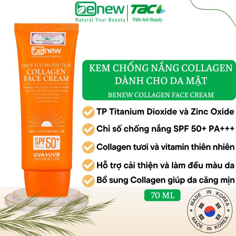 BENEW Kem chống nắng Collagen dành cho da mặt - BENEW DAILY SUN PROTECTION COLLAGEN FACE CREAM 70ml Sunscreen Sun Cream ChốNg Nắng Chăm Sóc Da Nữ Skincare Women Dưỡng Ẩm Da