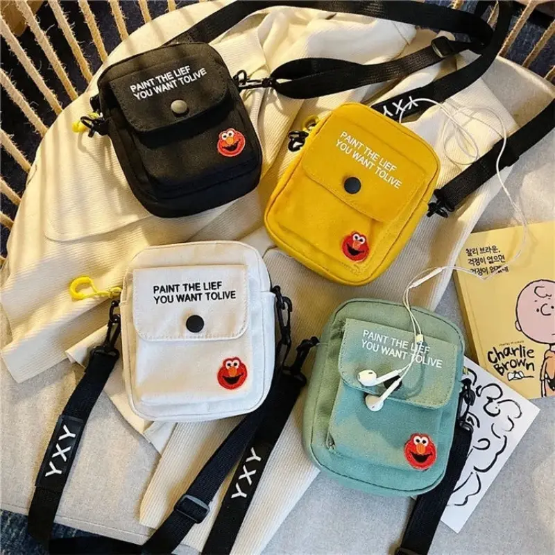 Small Canvas Bag Women's Crossbody Shoulder Bags for Kids Messenger Coin Purse Cartoon Cell Phone Handbags