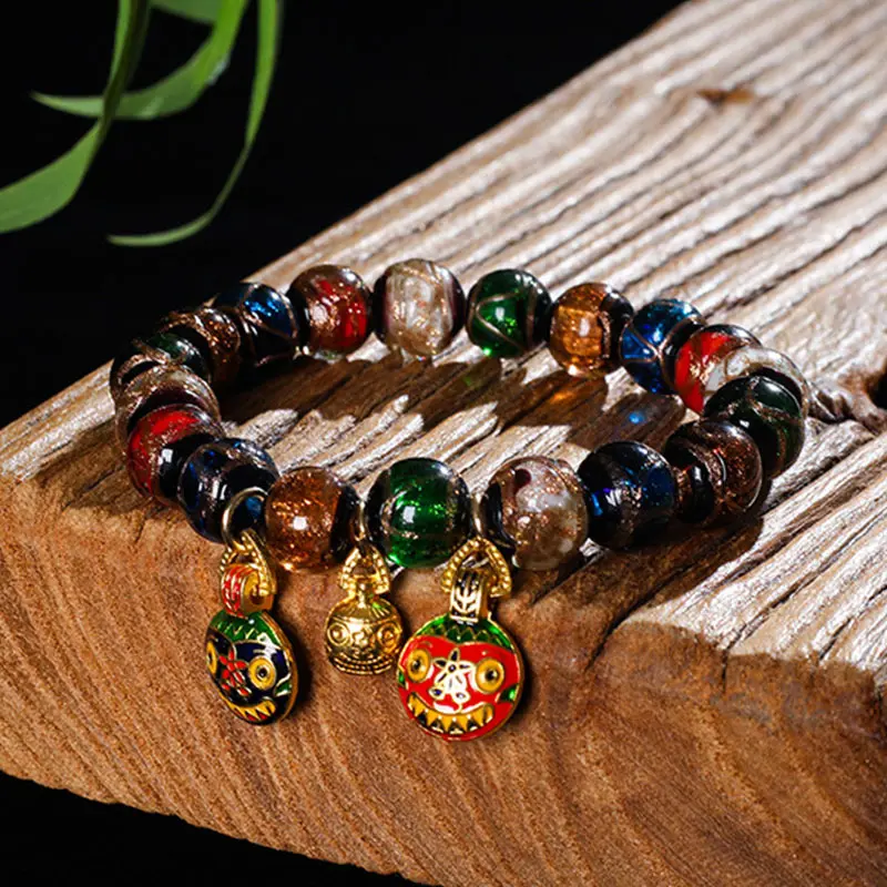 Glaze Bracelet Female Male Colorful Buddha Beads Duobao Swallowing Gold Beast Old Qin Bracelet