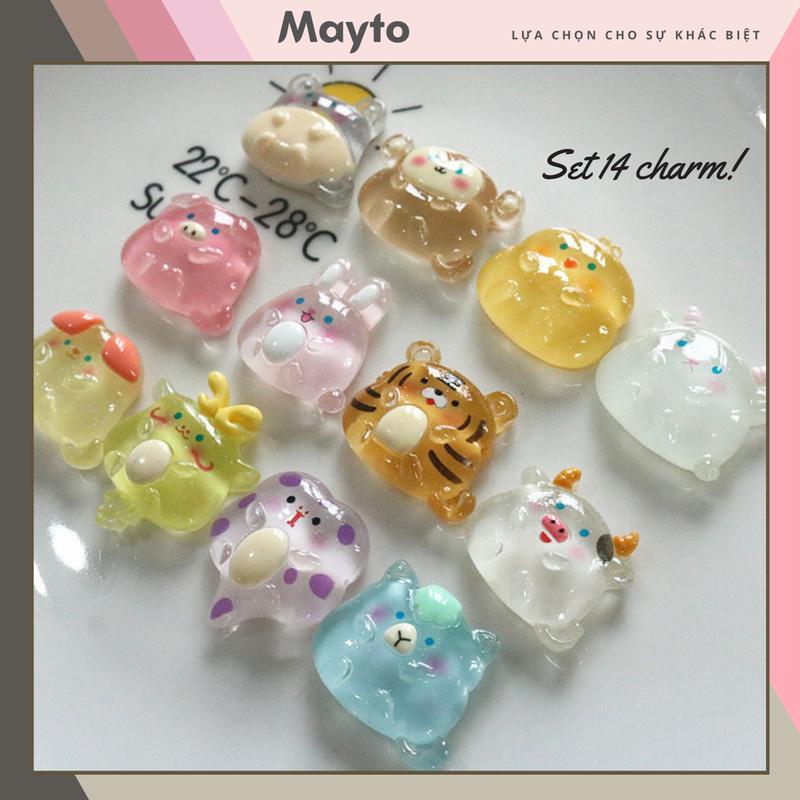 Bộ 14 Sticker Charm 3D chủ đề con vật nhựa bóng DIY gắn Dép Sục Cá Sấu Mayto JB-47