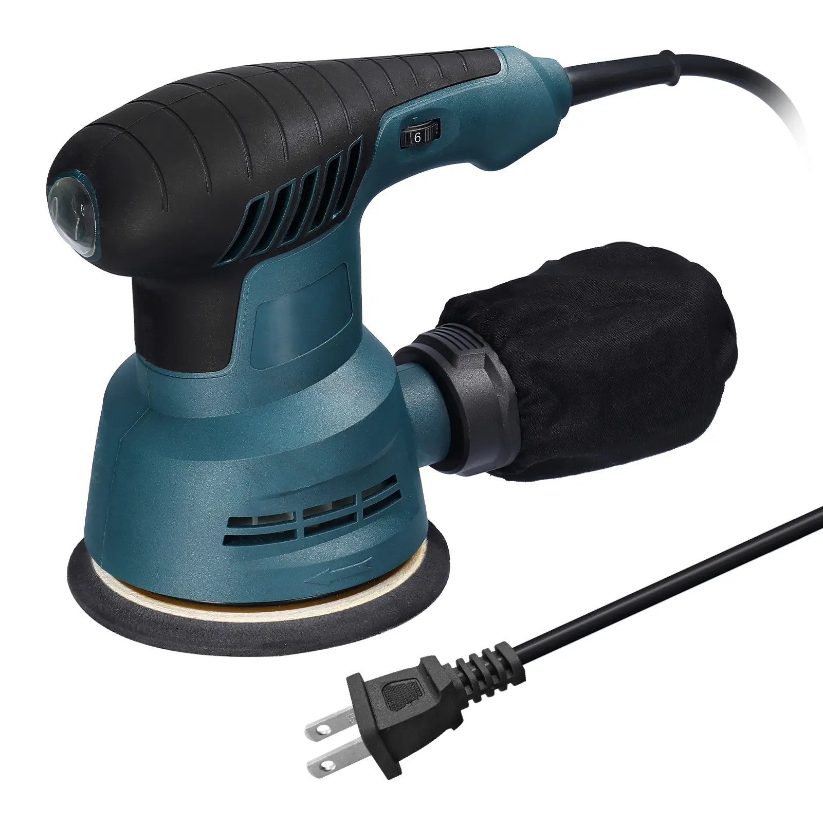 300W Handheld Electric Eccentric Sander 5 Inch 125mm Sanding Plate Electric Sander Wood Processing Furniture Car Polishing Machine with Dust Box 6 Speed Regulation