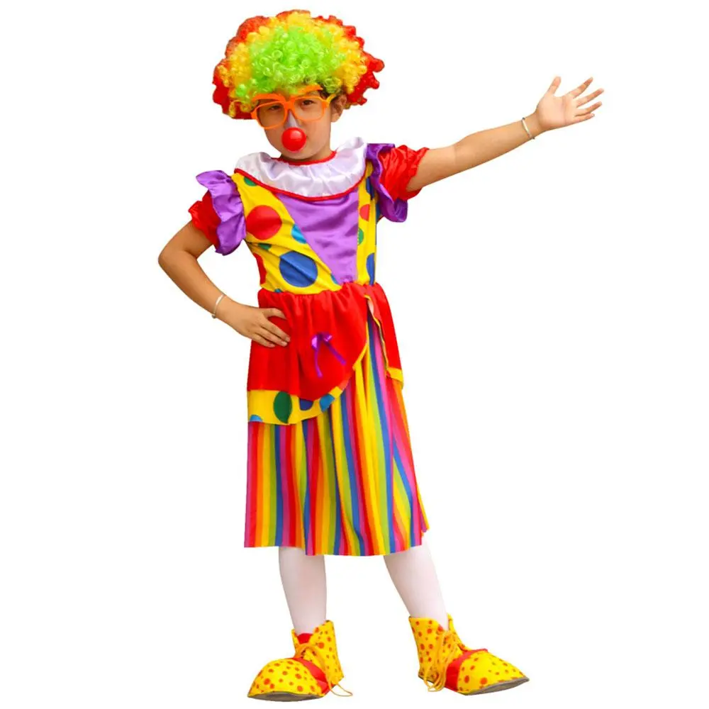 Colorful Clown Costume Dress, 1 Set Creative Clown Costume Dress without Clown Shoes & Wig & Nose & Glasses, Party Clothing for Kids