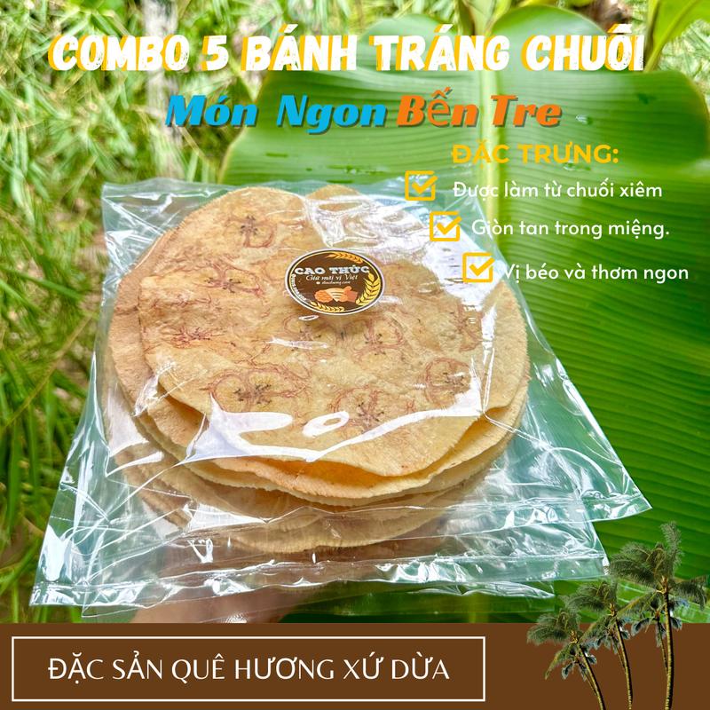 Combo 5 Bịch (15 cái) Bánh tráng chuối nướng - Món ngon Bến Tre từ Chuối Xiêm Ăn vặt ngon Snack Food