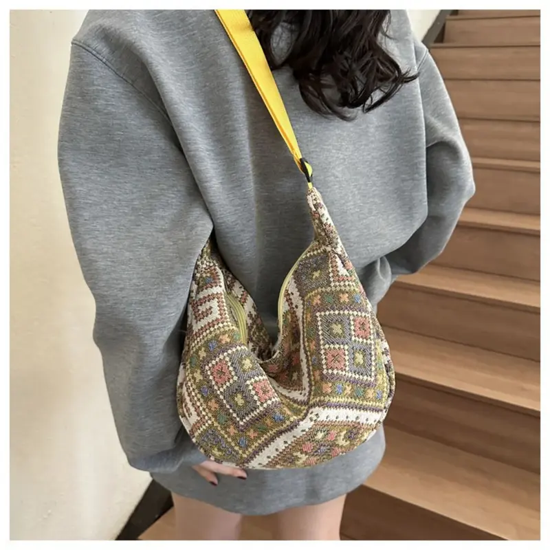 Túi Vải Đeo Vai, Thời Trang, Dung Tích Lớn, Phong Cách Dân Tộc, túi Messenger, Túi Xách, Dành Cho Nữ, Nữ 5