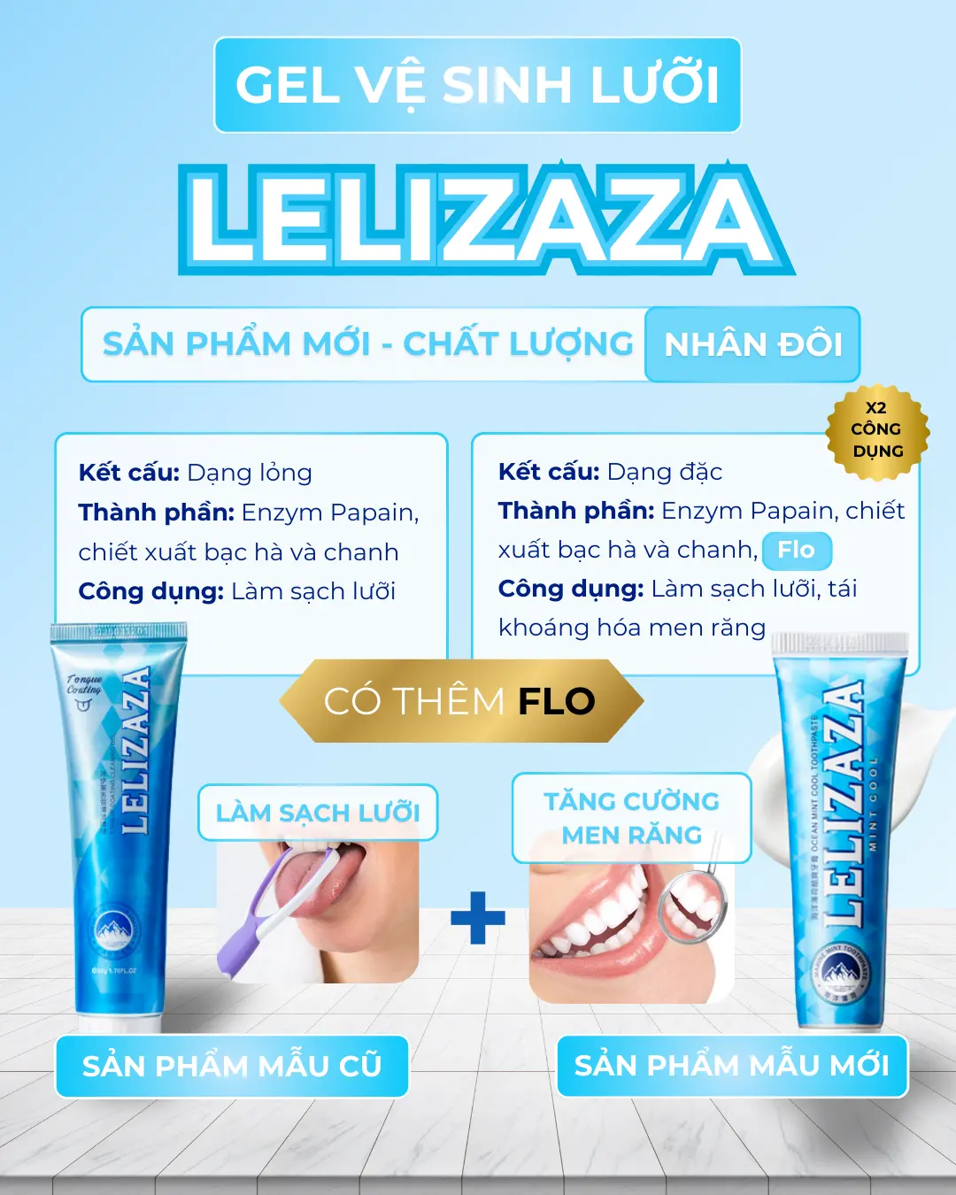 Kem Chải Lưỡi  LELIZAZA - Hỗ trợ làm sạch lưỡi, loại bỏ vi khuẩn gây bệnh- Tặng kèm bàn chải lưỡi