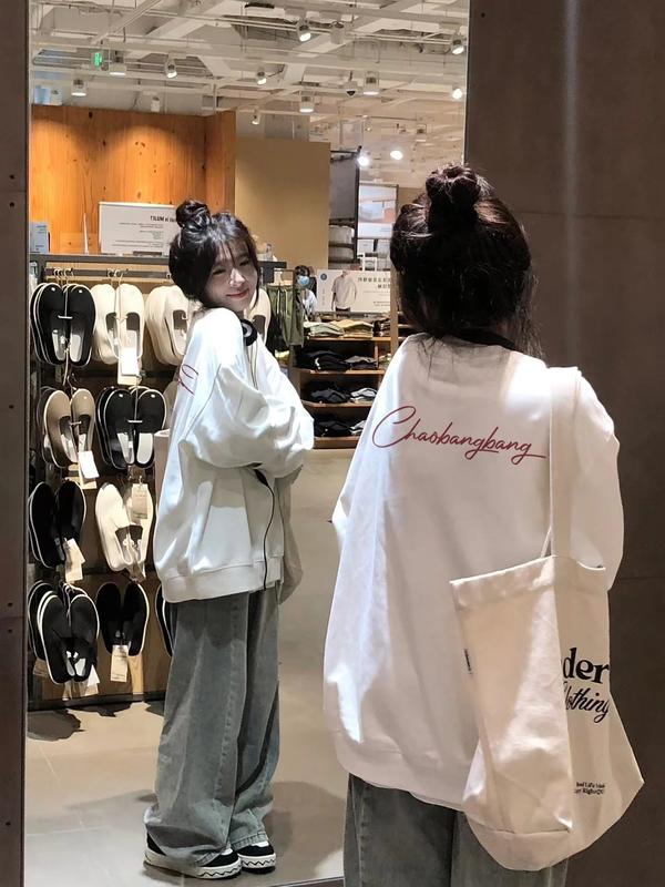 Fashion vintage long sleeve cổ tròn áo sweater nỉ nữ dày nữ oversize unisex 100%cotton Women Top 0