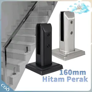 -16cm- Spigot Penjepit Kaca Tinggi Stainless Steel Kaca Temper 10-12mm Kuat Tebal Desain Minimalis