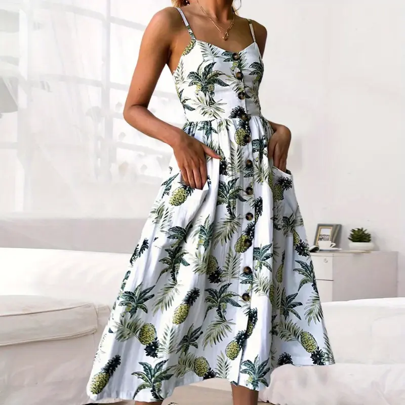 Bugudog-Womens Strappy Sun Dresses Summer Beach Midi Dress Plus Size 6-20 Holiday Casual Womenswear Comfort Blue Stripe 6