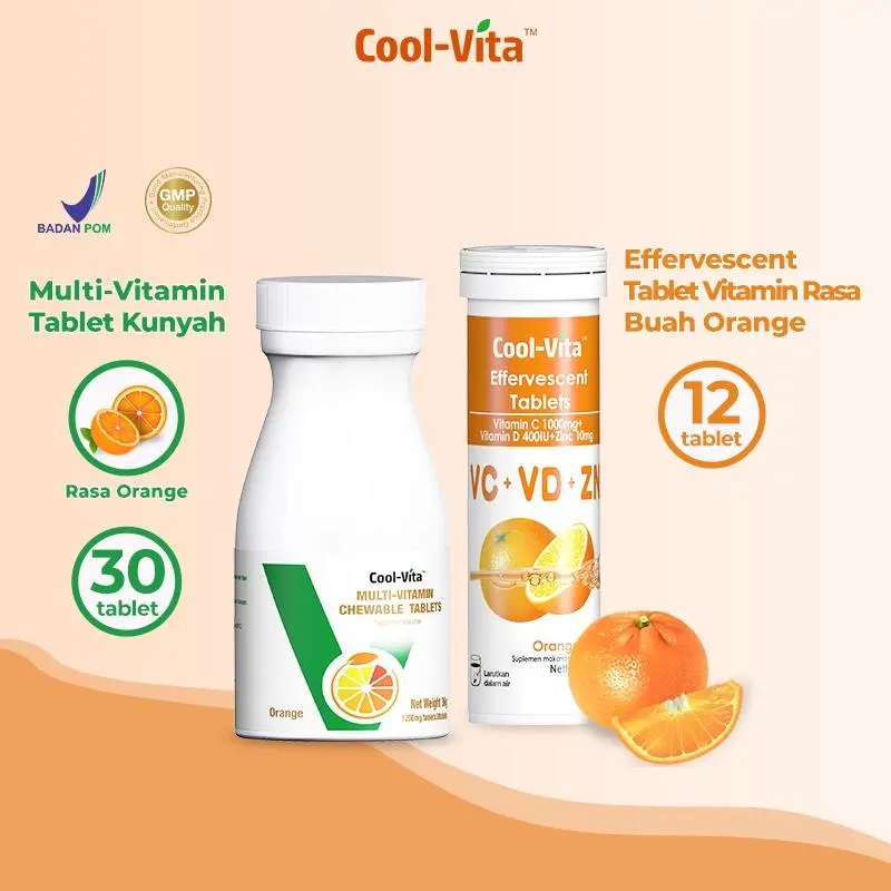 【READY】 CoolVita MultiVitamin Chewable (Kunyah) Suplemen Makanan Rasa Orange isi 30 Tablets