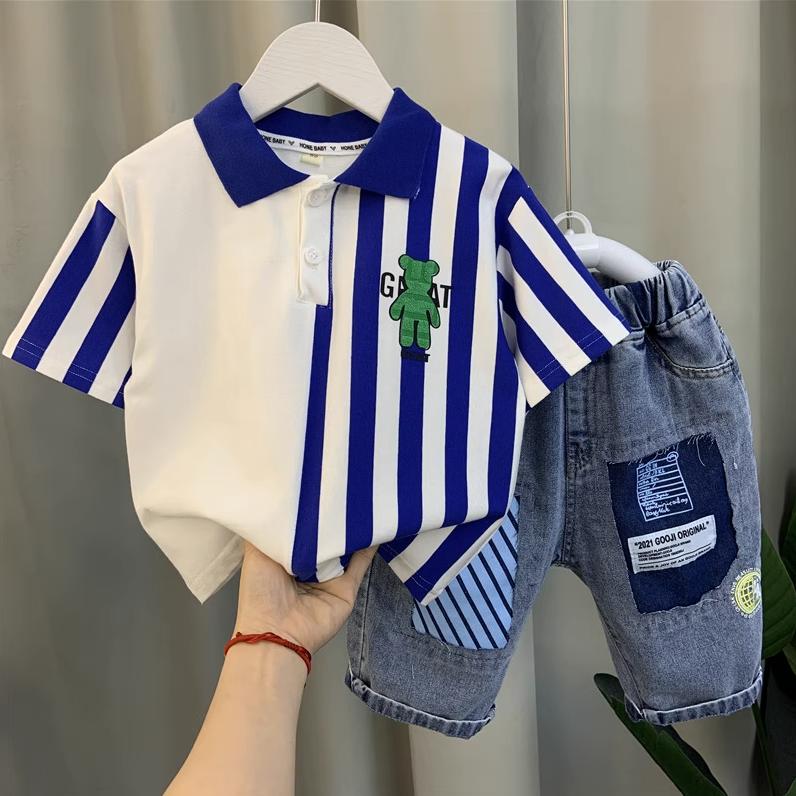 Trang Phục Mùa Hè Cho Bé Trai, Quần Áo Trẻ Em Mùa Hè Mới, Áo Polo Phong Cách Phương Tây Cho Trẻ Em, Quần Đùi ngắn Tay Bộ Hai Mảnh 7