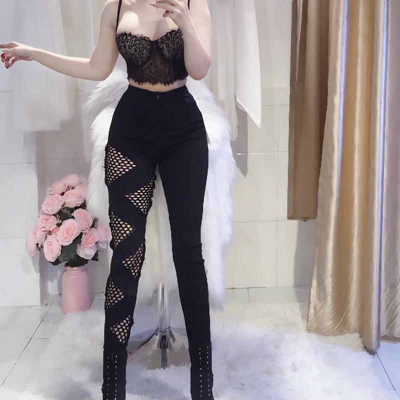 Quần jeans phối lưới L6A Xuyến Nguyễn Shop Ms - Màu đen Nữ Women - Pants jean,chất jeans bò mềm co giãn 4 chiều