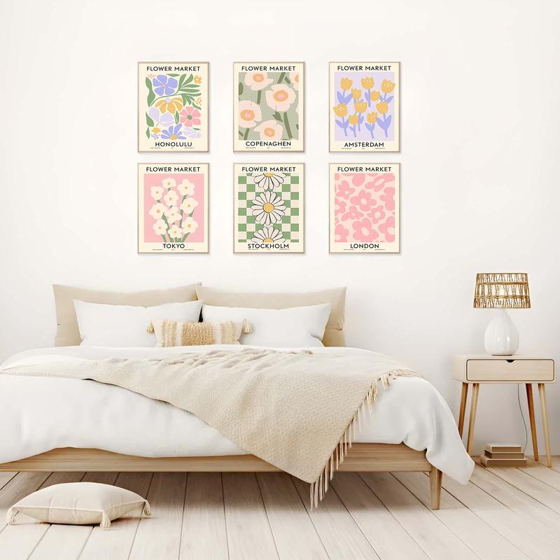 Floral Pattern Canvas Painting without Frame (6counts/set), Modern Wall Art Painting, Wall Art Decor for Home Living Room Bedroom 4