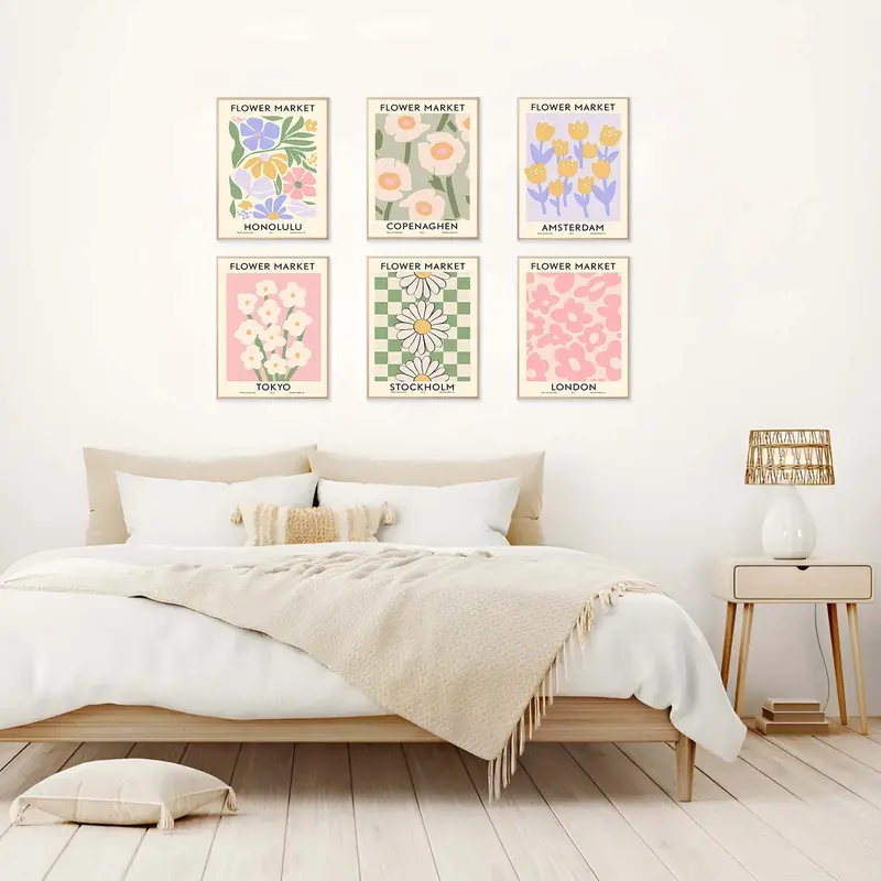 Floral Pattern Canvas Painting without Frame (6counts/set), Modern Wall Art Painting, Wall Art Decor for Home Living Room Bedroom 4