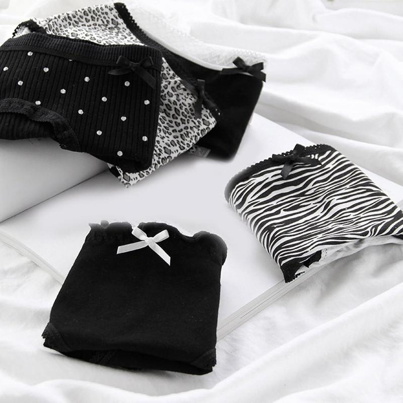 Womens Hipsters Lace Trim Bows Panties with Animal Zebras Print Breathable Cotton Middle Waist Underwear Briefs 3