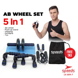 SPEEDS Handgrip Set Ab Wheel Ab Roller Alat Push Up Alat Fitness Gym Satu Set Free Tas Foam 009-7