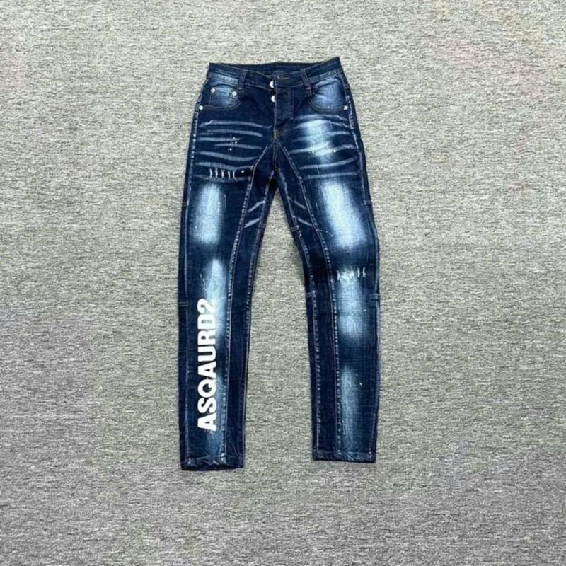 Quần dài jean nam phối in họa tiết dsq co giãn vẩy sơn xịn phong cách thời trang mẫu mới