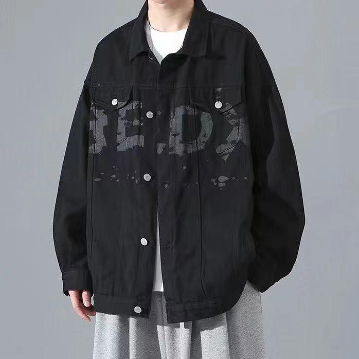 Áo Khoác Denim, Thương Hiệu Thời Trang Đường Phố Cao Cấp Của Nam Giới, Phong Cách Mùa Xuân Và Mùa Thu, Chất Liệu Pu Shuai, Phong Cách Nhật Bản, Cỡ Lớn, Dáng Rộng Vừa Vặn, Thích Hợp Cho Thanh Thiếu Niên, Áo Khoác Thường Ngày Menswear Jacket 2