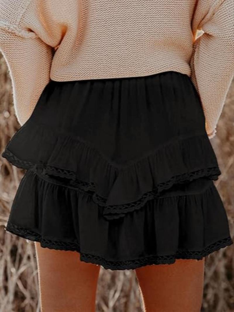 Product Introduction of Women's Solid Ruffle Trim Layered Skirt, Casual Fashionable Short Skirt for Daily Wear, Ladies Clothing for Spring & Fall 2