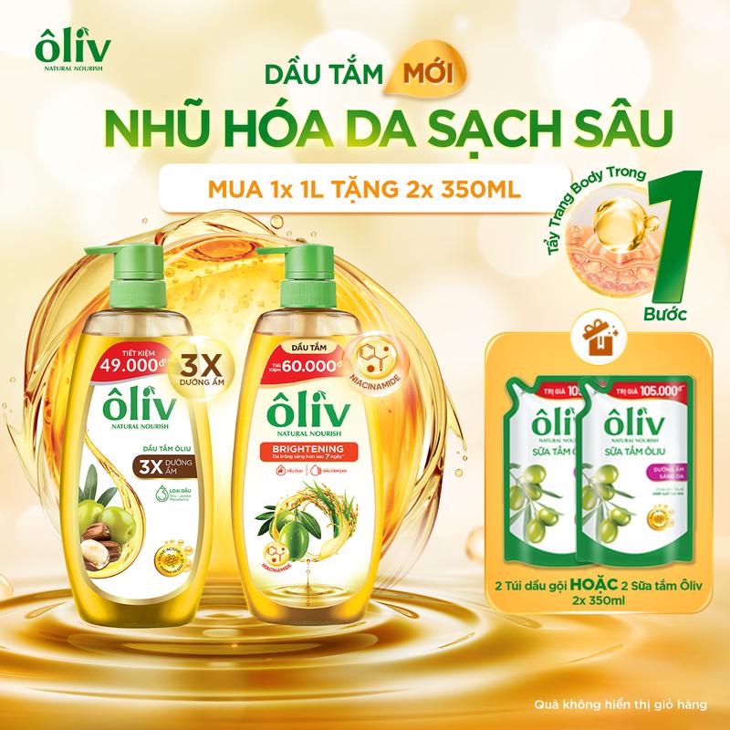 [MUA 1 TẶNG 2] Dầu Tắm Ôliv 3X Dưỡng Sáng Da 1L/ Dưỡng Ẩm 1L + Tặng 2 Túi Sữa Tắm Oliv Dưỡng Ẩm Sáng Da 350MLx2 [V]
