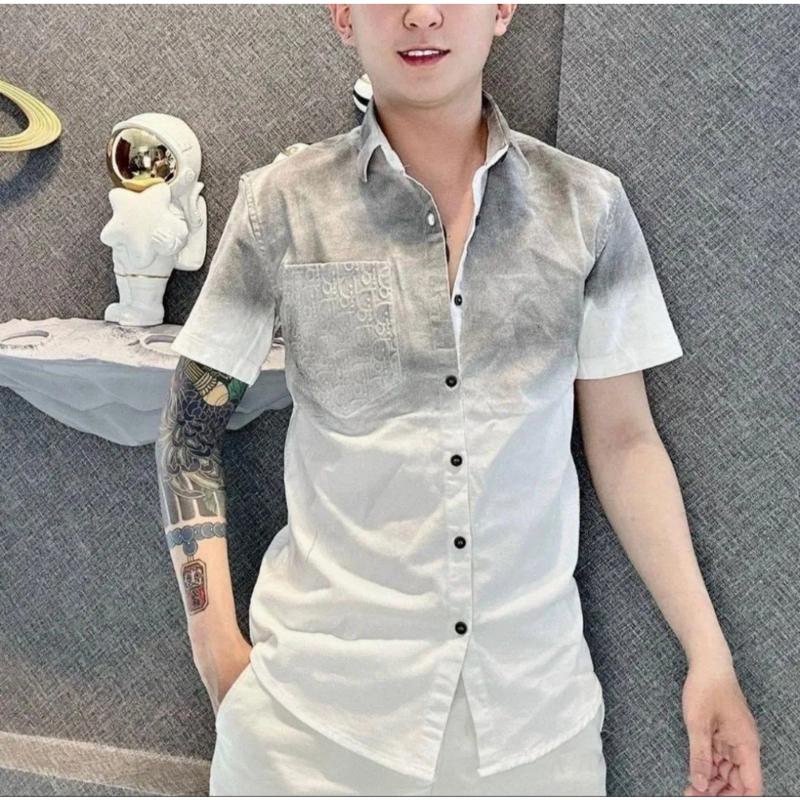 Áo sơ mi nam ngắn tay phối loang dập nổi họa tiết túi chất vải đũi mền mịn thoáng mát, from slimfit, mẫu mới cao cấp-NGỌC DUYÊN STORE Menswear