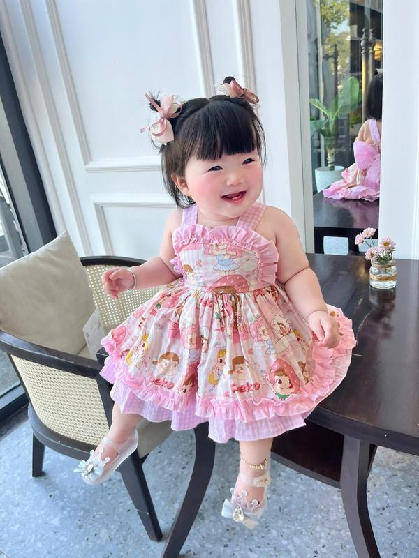 T. Huyền Sét Váy LoLiTa Hồng Kèm Quần Chíp và Tuban Cho Bé Gái 6-13 kg