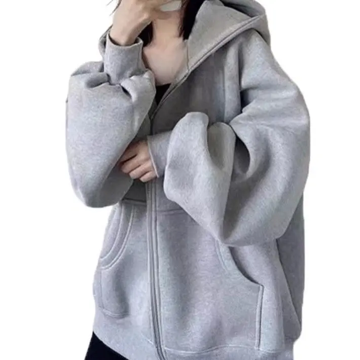 áo khoác hoodie zip bản nâng cấp đủ size cho cả nam và nữa đủ màu sắc cho các bạn giới trẻ Women Top Xám Nhung