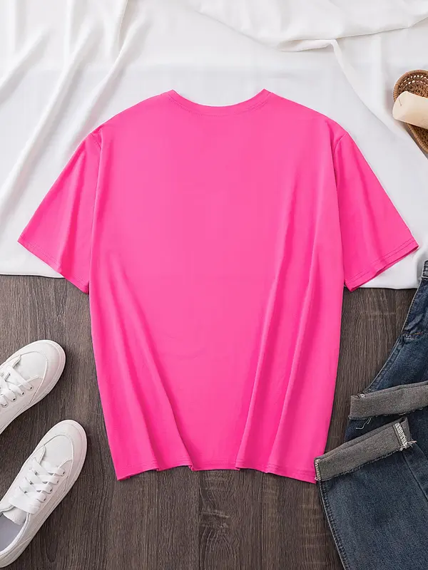 Women's Figure & Letter Print Round Neck Tee, Vintage Trendy Casual Short Sleeve T-shirt for Daily Wear, Ladies All Seasons Outfit 7