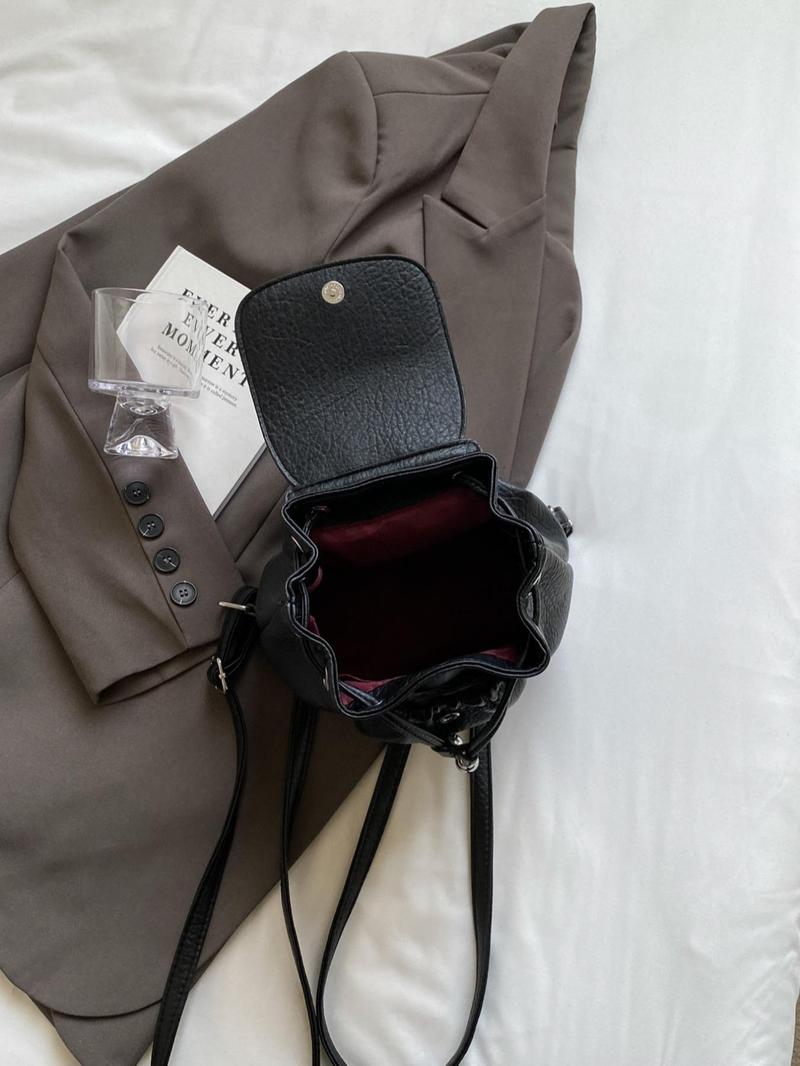 Product Introduction of Women's Solid Color Bucket Bag Backpack, Fashionable Pu Leather Backpack for Daily Used, Casual Trendy Versatile High-quality Daily Commuting Bag 3