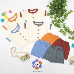 Nova Ezy Button Set Natural Color - Setelan Baju Pendek Celana Pendek 0-2 Tahun