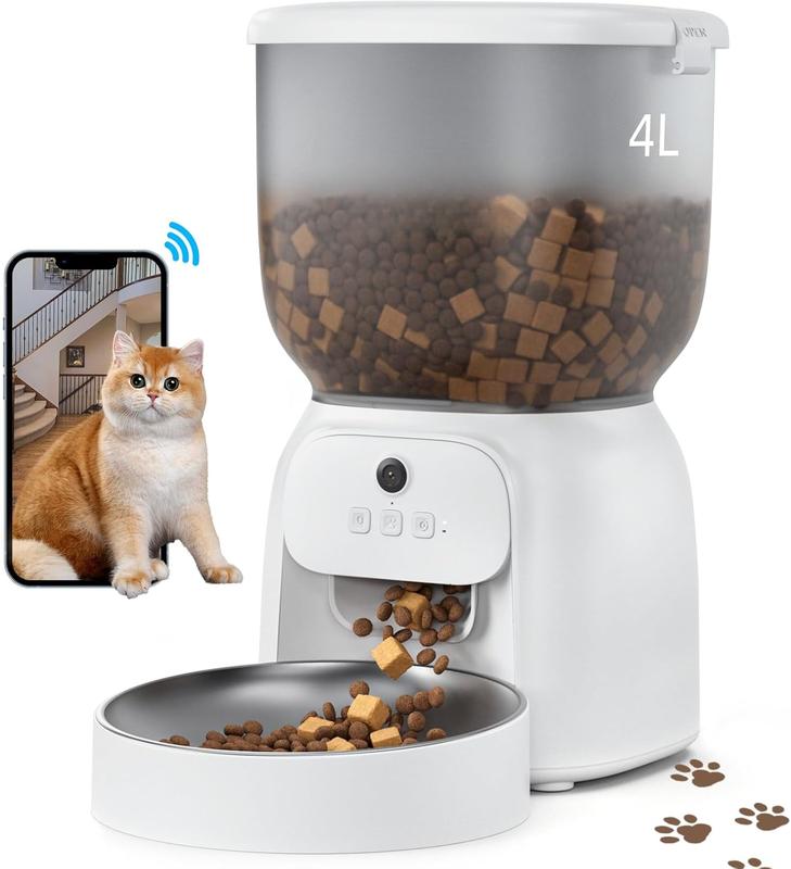 TikTok Shop Automatic Cat Feeder with Camera 1080P HD Video Cat Food Dispenser with Stainless Steel Bowls WiFi Automatic Pet Feeder with 2 Way Audio Smart App Control