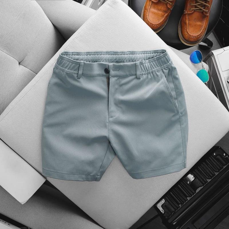 Quần sọt nam vải kaki dệt  cá sấu lục giác, lưng thun dây rút, co giãn nhẹ, thấm hút tốt, from A trên gối, rộng,tôn dáng