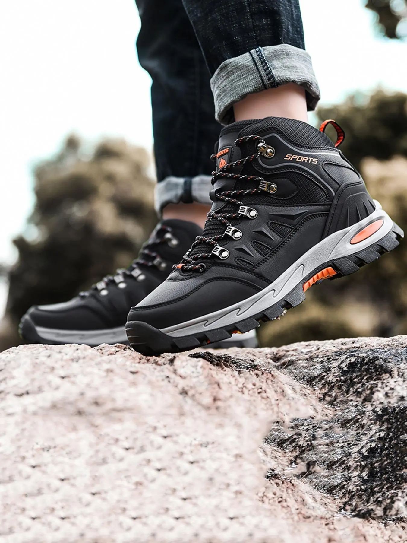 Men's Colorblock Patchwork Lace Up Hiking Shoes, Casual Comfortable Breathable Outdoor Sports Shoes, Non-slip Wear-resistant Mountaineering Shoes