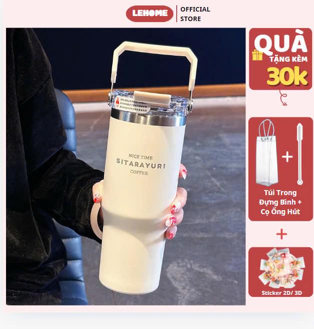 (HÀNG CHÍNH HÃNG) Ly giữ nhiệt cao cấp SITARAYURI ,cốc nước giữ nhiệt thể thao Lehome1 bình có ống hút,  inox cao cấp 304 (PC40)