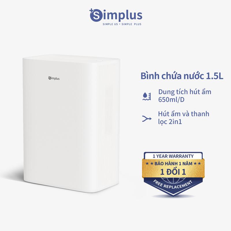 SimplusVN Máy Hút Ẩm và Lọc Không Khí PM2.5 CUSH005, Công Suất Hút 650ml/ngày,  Bình Chứa Nước 1.5L, Vừa Hút Ẩm Trời Nồm, Vừa Lọc Không Khí, Bụi Mịn, Bảo hành 1 năm chỉ đổi không sửa