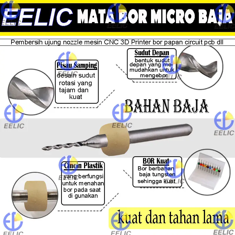 EELIC MBM-0.6MM Mata bor micro 0.6 mm baja tungsten circuit pcb cleaning kit mesin cnc 3d printer 1