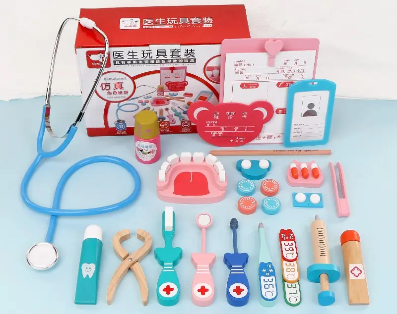 MAINAN DOKTER DOKTERAN ANAK FREE TAS MURAH  - RED DOCTOR MEDICAL WOODEN TOYS | Mainan Edukasi Dokter Gigi | Dokter Anak Wooden Toys Kayu 7