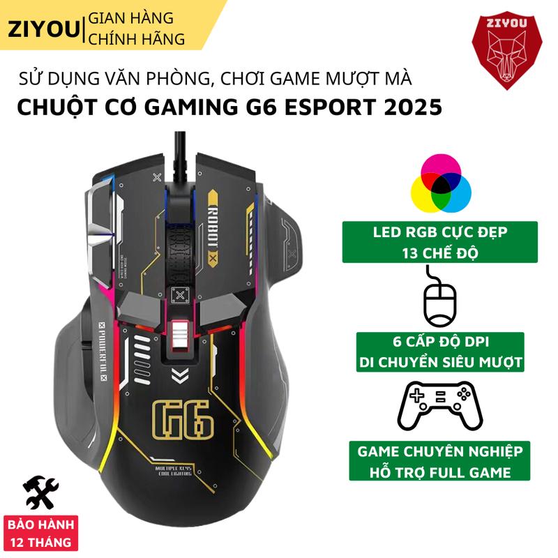 Chuột Máy Tính Gaming Ziyou G6 Pro 2025 Chuột Cơ Chuyên Game, Văn Phòng Led RGB 13 Chế Độ 12800 DPI Siêu Mượt
