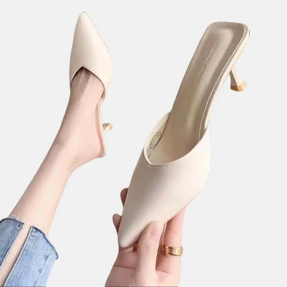 Giày sục trơn V20 gót vuông và nhọn cao 3-7cm DéP Cao Su Shoes
