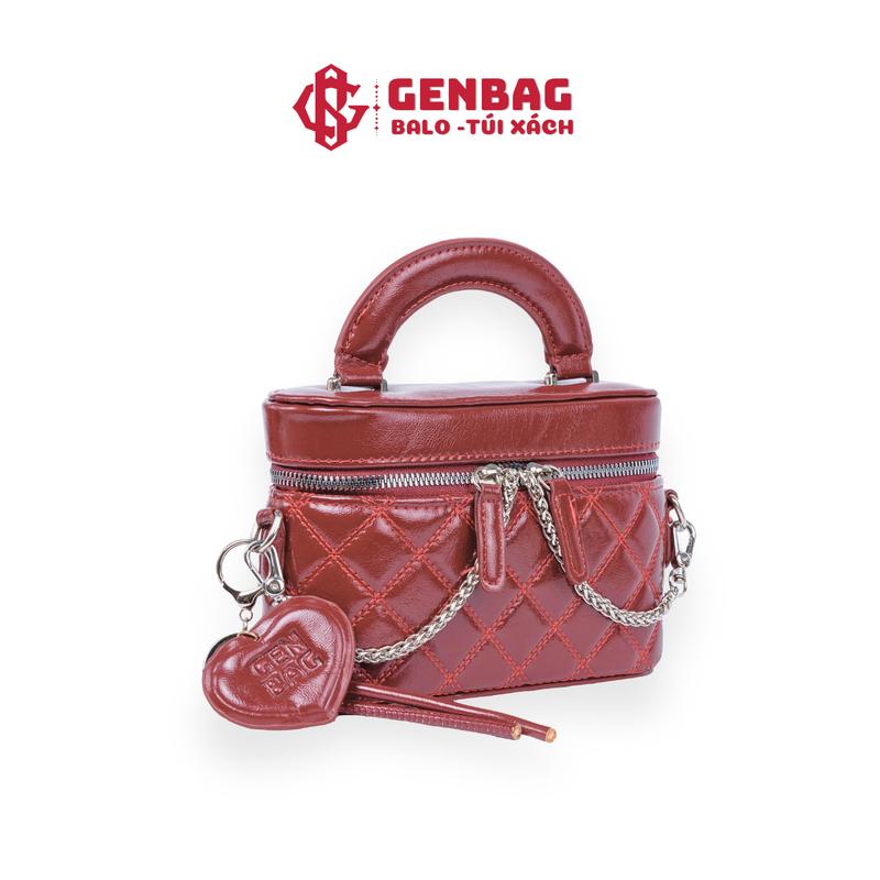 Túi xách nữ cốp đeo chéo GENBAG túi đeo vai phối dây xích cao cấp dự tiệc sang chảnh (tặng móc) TX03 Kem Da