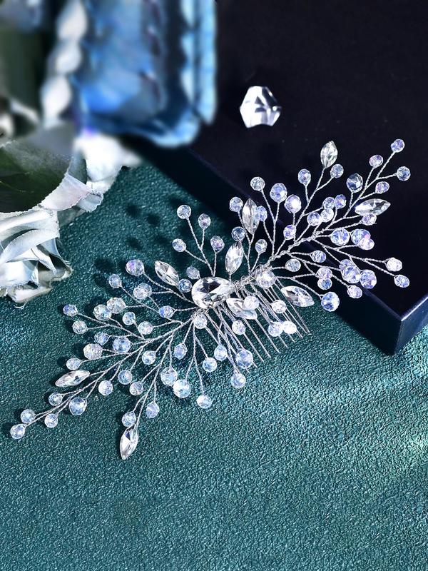 Rhinestone Decorated Bridal Headwear, Elegant Artificial Crystal Embellished Hair Comb, Wedding Bridal Party Formal Occasions Hair Accessories for Women 4
