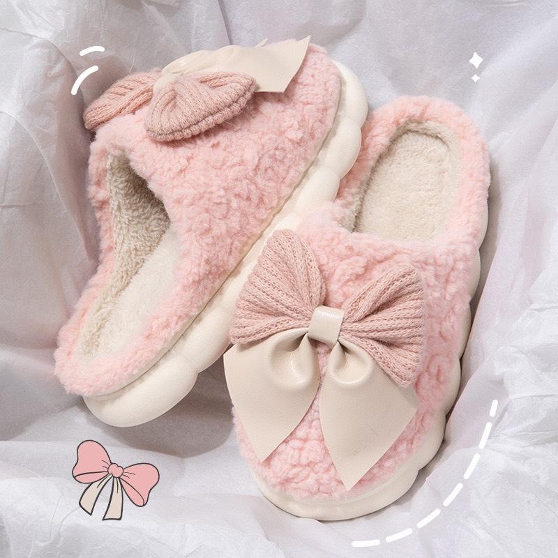 Dép Bông Nam Nữ Dễ Thương, Dép Nơ Đi Trong Nhà Dp202 - Lynh Stores DéP Slipper Có Quai Len Women Dép Lê