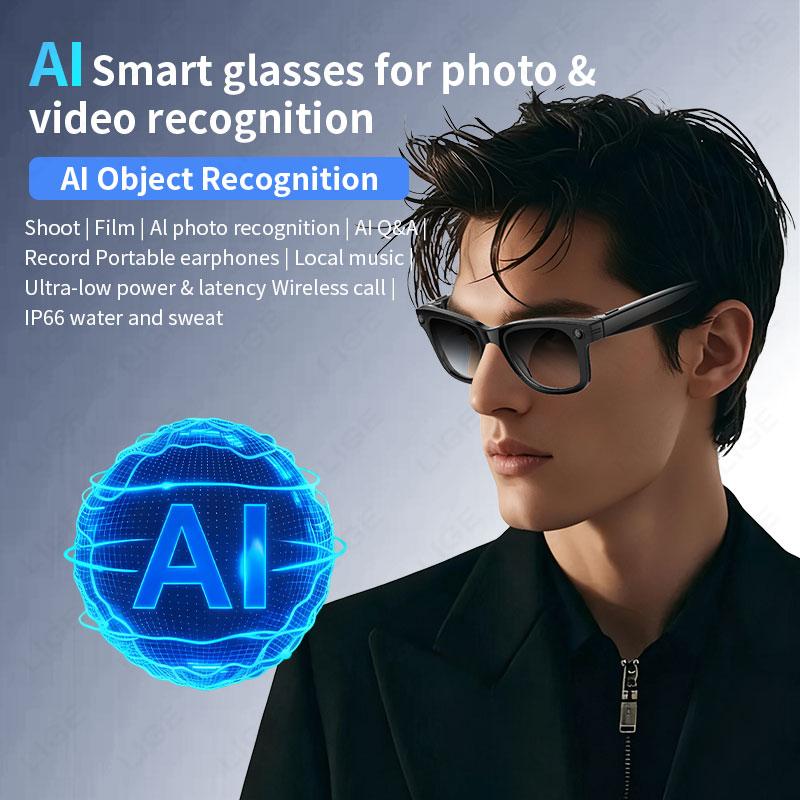 LIGE Video Recording Sunglasses 2025 New 5MP Camera Bluetooth Call Music Play Languages Translation AI Smart Glasses Men Women