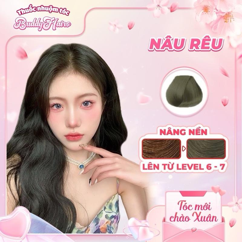 Thuốc nhuộm tóc NÂU RÊU không cần tẩy tóc Buddyhairs tặng kèm găng tay mũ trùm trợ nhuộm tiện ích