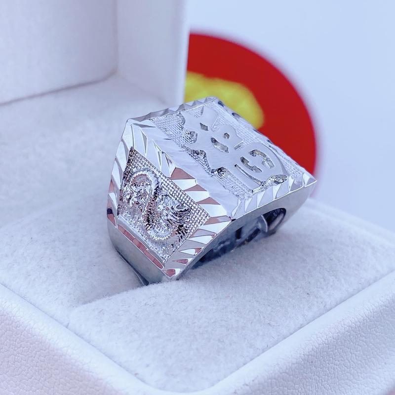 Nhẫn nam chữ phước vuông mạ bạch kim bền đẹp - Trang sức bảo long