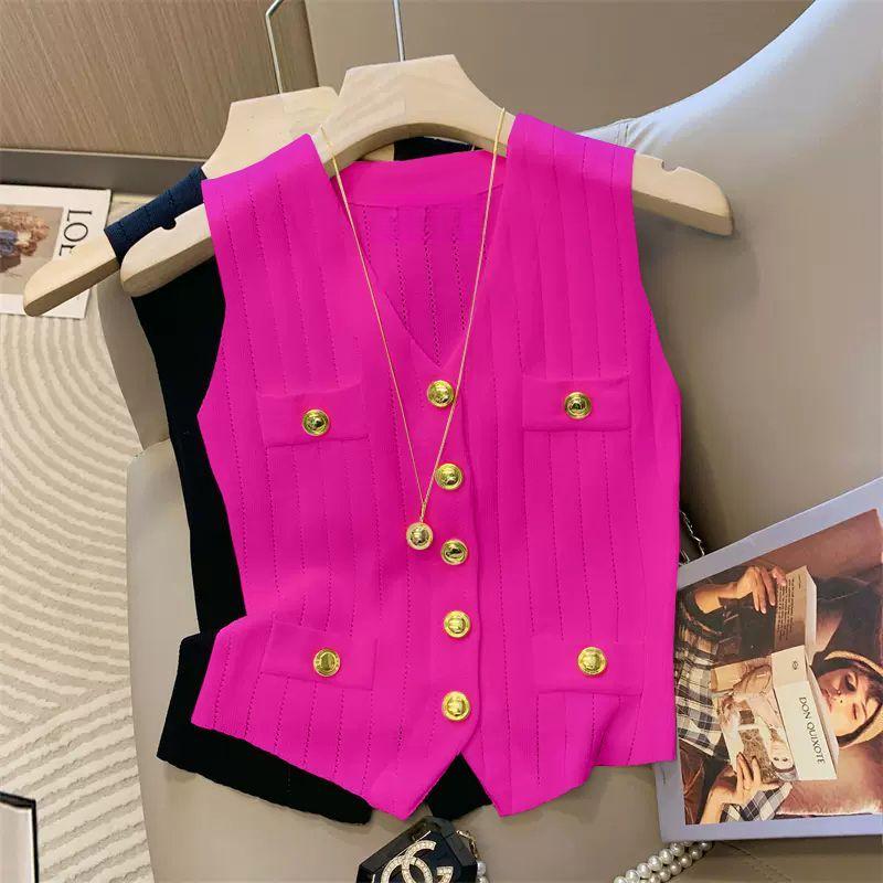 Product Introduction of Áo Vest Dệt Kim Lụa Lạnh Cổ Chữ V, Phong Cách Sang Trọng Kiểu Pháp, Không Tay, Dành Cho Nữ, Hàng Mới Về Mùa Hè 2024 Women Top 3