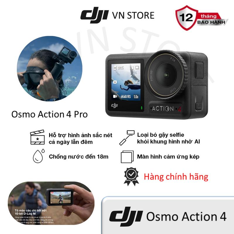  Camera Hành Động DJI Osmo Action 4 -2 Màn Hình Cảm Ứng - Sạc Nhanh - Chống Nước - 4K 120fps 