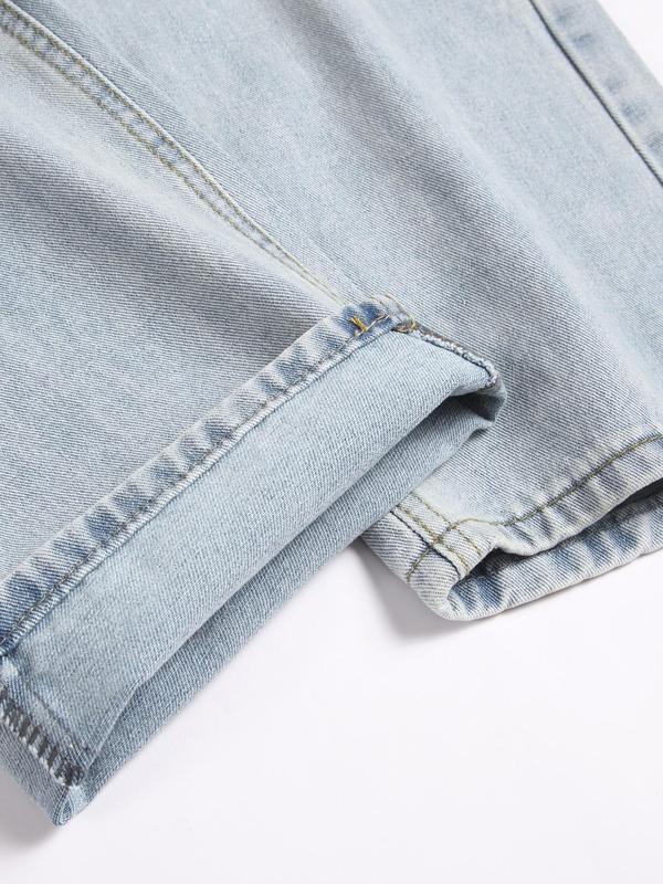 Men's Loose Straight Leg Jeans, Casual Comfy Pocket Design Denim Pants for Daily Wear, Fashion Men's Bottoms for All Seasons, Cotton 4